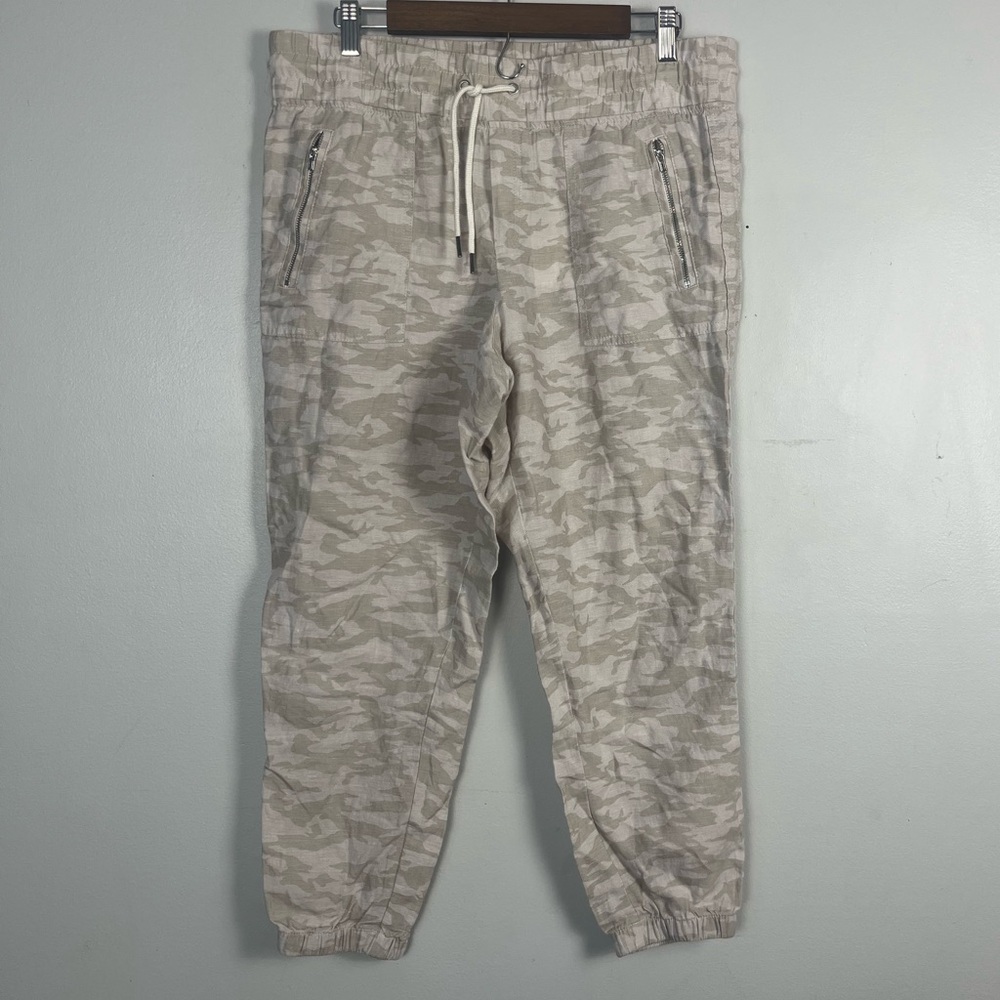 Athleta Cabo Tide Linen Joggers Drawstring Lightweight Pants Camo size 10 Petite